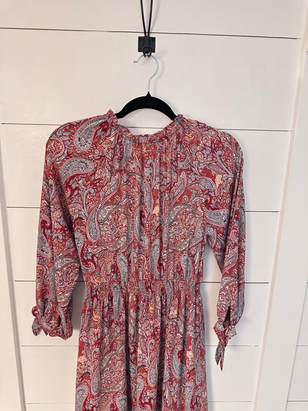 Talbots XS sprinkle paisley split ruffle detail tie arm neck soft midi dress - Picture 10 of 16